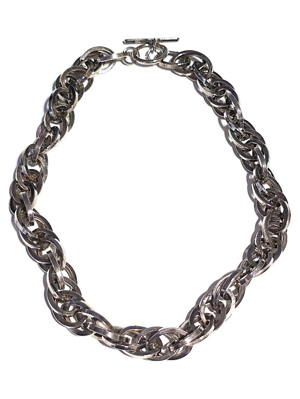 Silver-tone sculptural oval link necklace